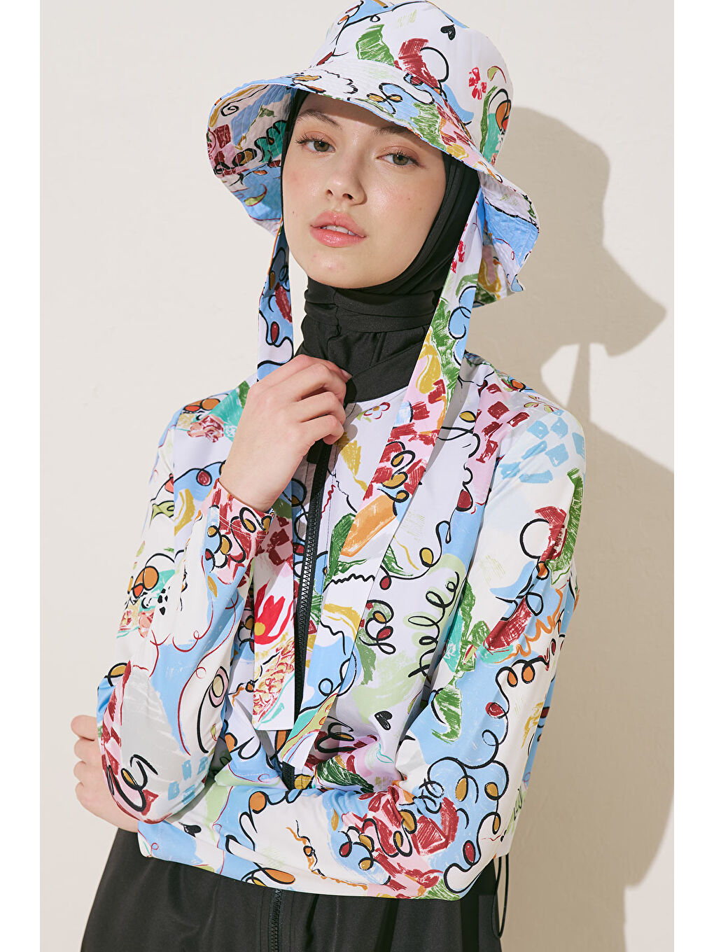 Bej Fermuarlı 3'Lü Tesettür Mayo Takım Summer-3