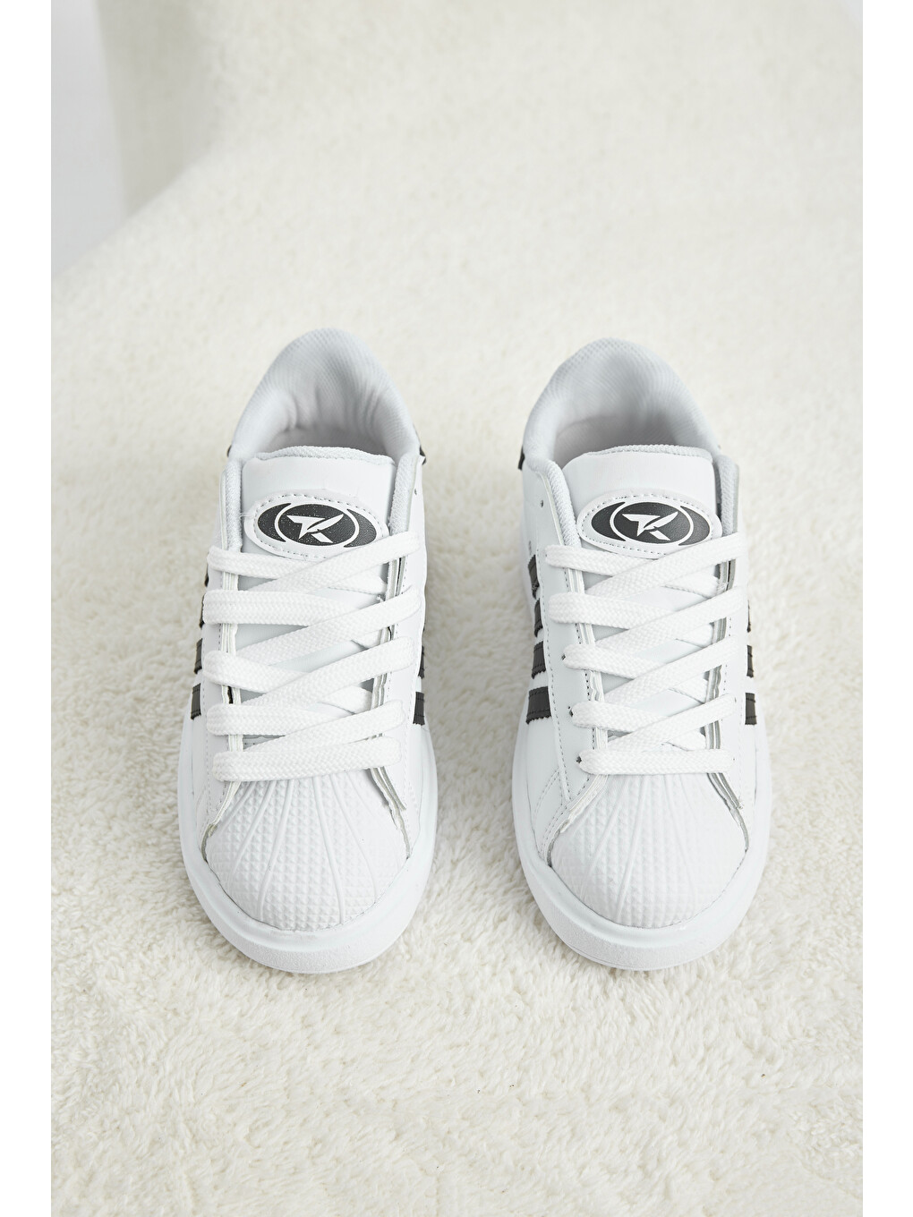 Çocuk Unisex Beyaz Siyah File Rahat Kalıp Nefes Alabilen Bağcıklı Sneaker-2