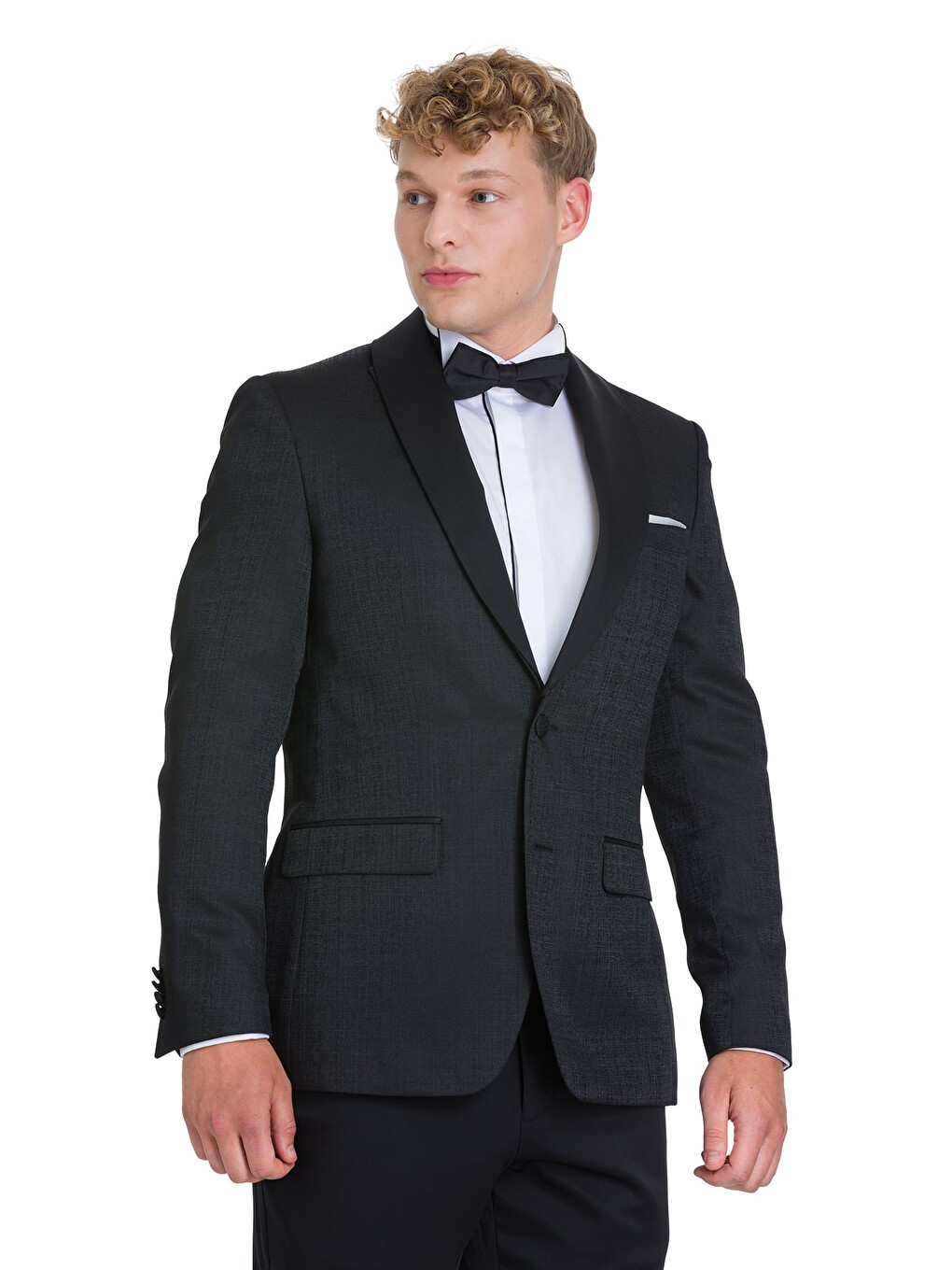 Siyah Slim Fit Çıkma Sivri Yaka Klasik Damatlık-2