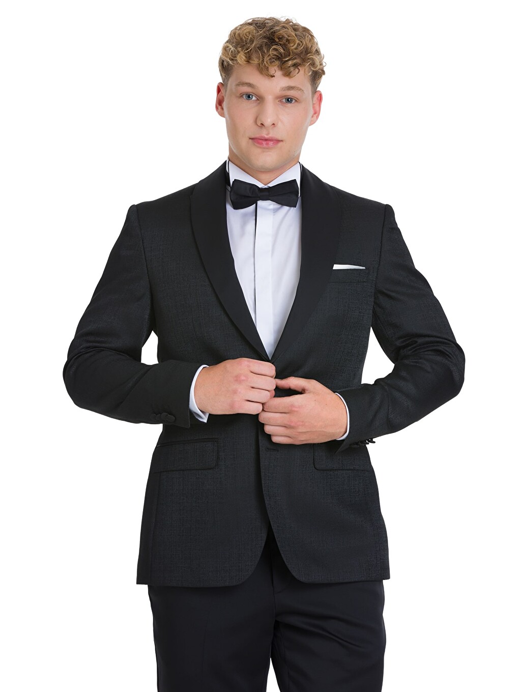 Siyah Slim Fit Çıkma Sivri Yaka Klasik Damatlık-3