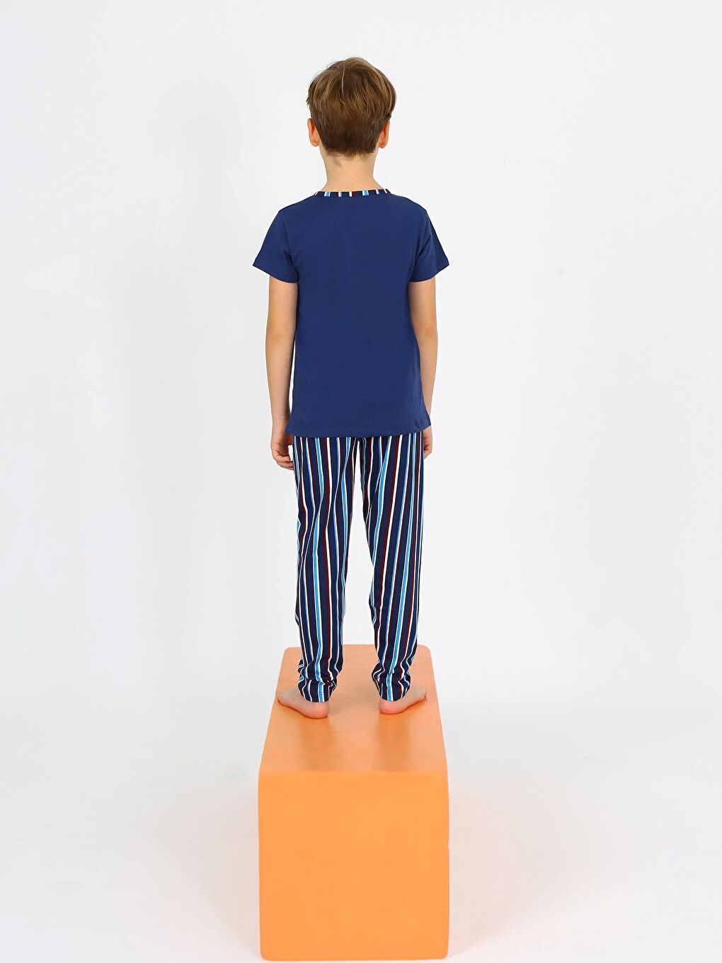 Erkek Çocuk Kısa Kollu %100 Pamuklu Düğme Detaylı Blue Wave Pijama Takımı İndigo-2