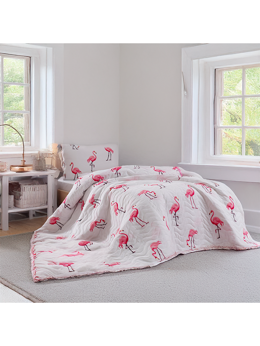 Pembe Kapitone Yatak Örtüsü Seti Tek Kişilik Maylin pudra