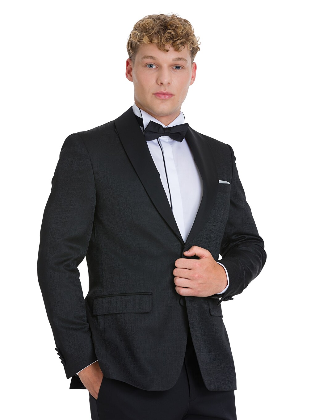 Siyah Slim Fit Çıkma Sivri Yaka Klasik Damatlık-4