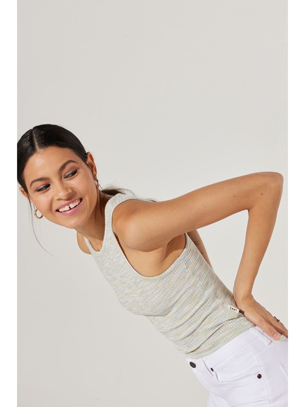 Karışık Slim Fit Dar Kesim Bisiklet Yaka Kolsuz Çizgili Tişört-3