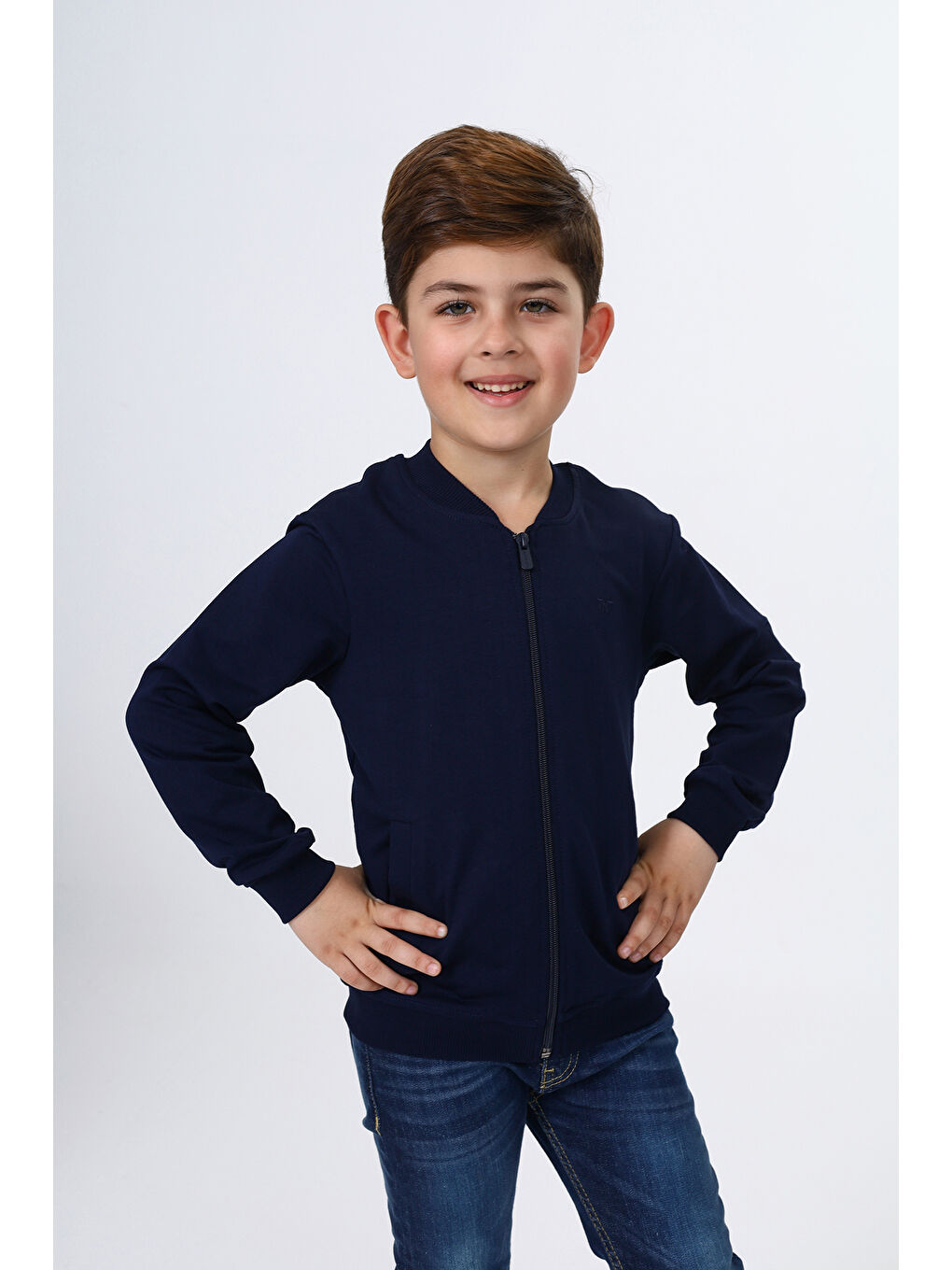 Toontoykids Lacivert Erkek Çocuk Nakışlı Fermuarlı Sweatshirt