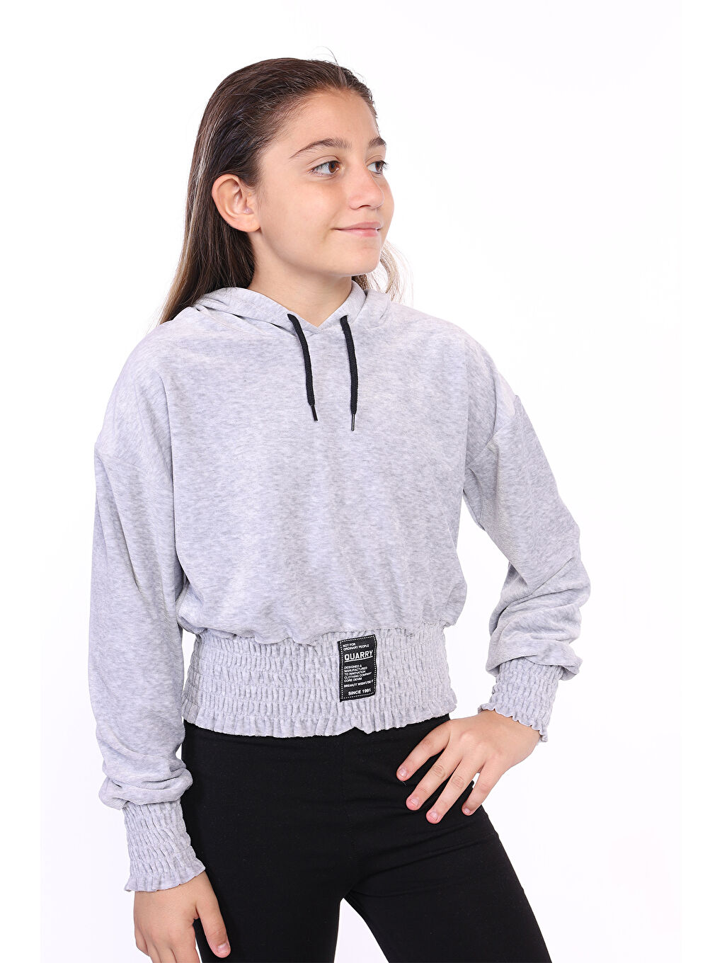 Toontoykids Gri Kız Çocuk Kapüşonlu Kadife Sweatshirt