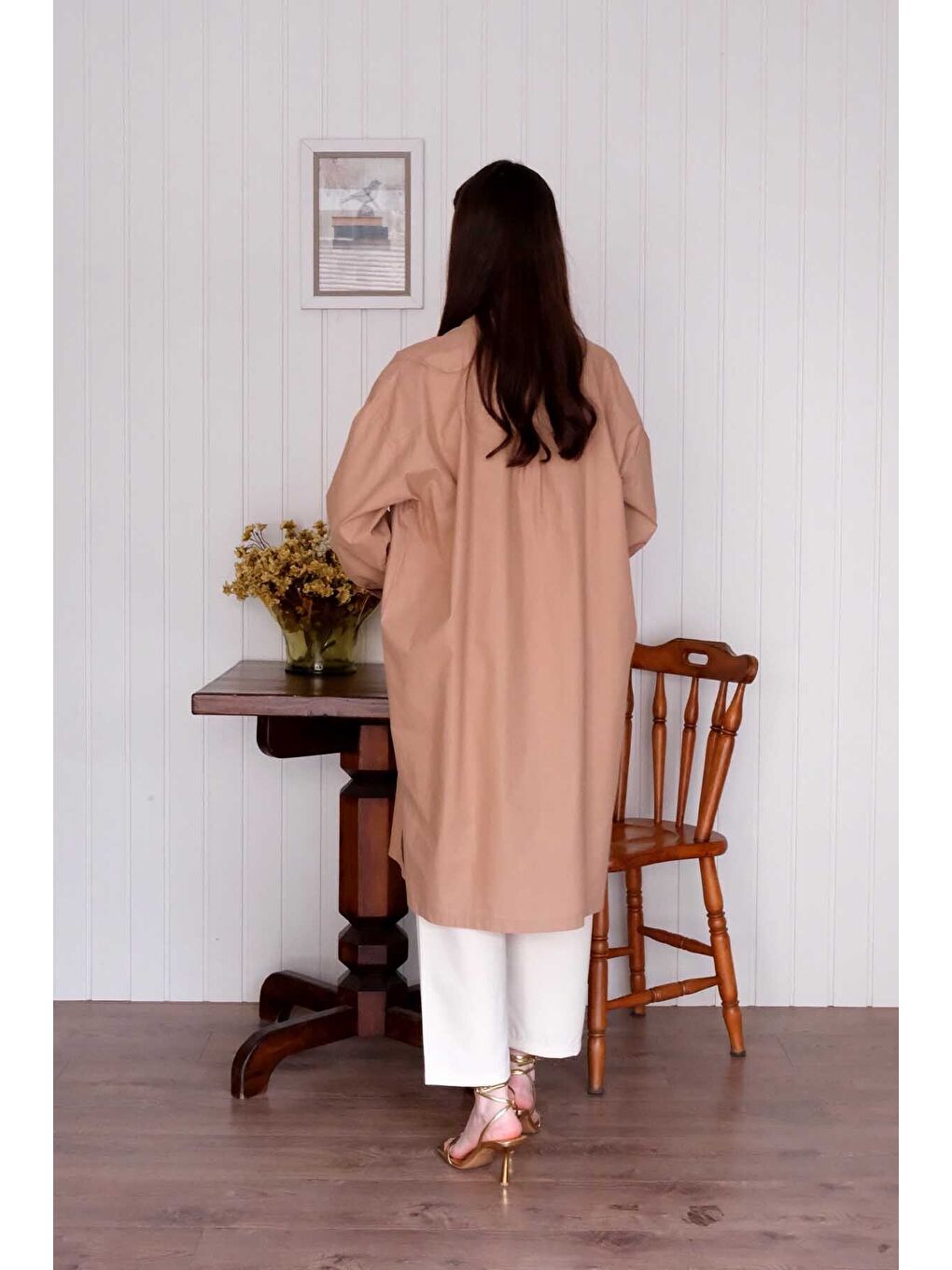 Bej Karamel Uzun Düğme Detaylı Tunik-7