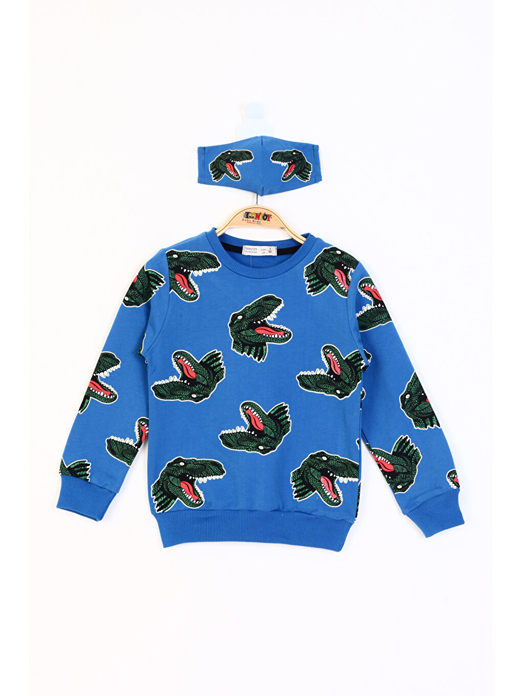 Mavi Erkek Çocuk Dinozor Baskılı Sweatshirt-1