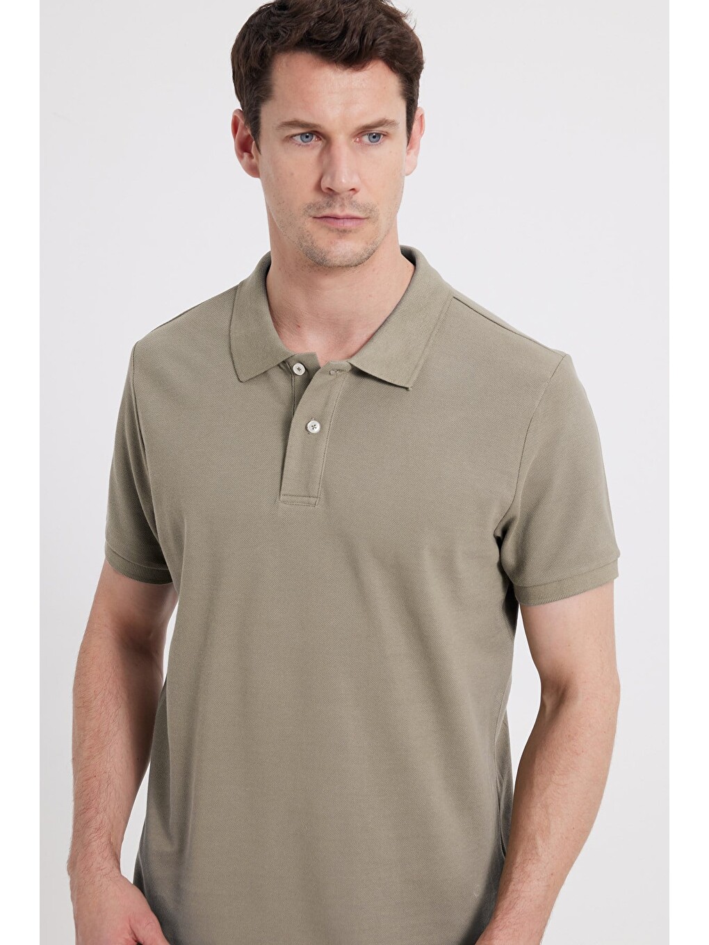 Bej Erkek Slim Fit Dar Kesim %100 Pamuk Kısa Kollu Polo Yaka Vizon Tişört-2