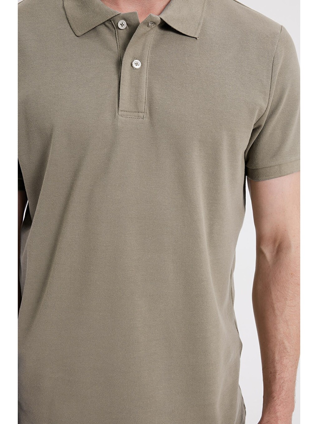 Bej Erkek Slim Fit Dar Kesim %100 Pamuk Kısa Kollu Polo Yaka Vizon Tişört-3