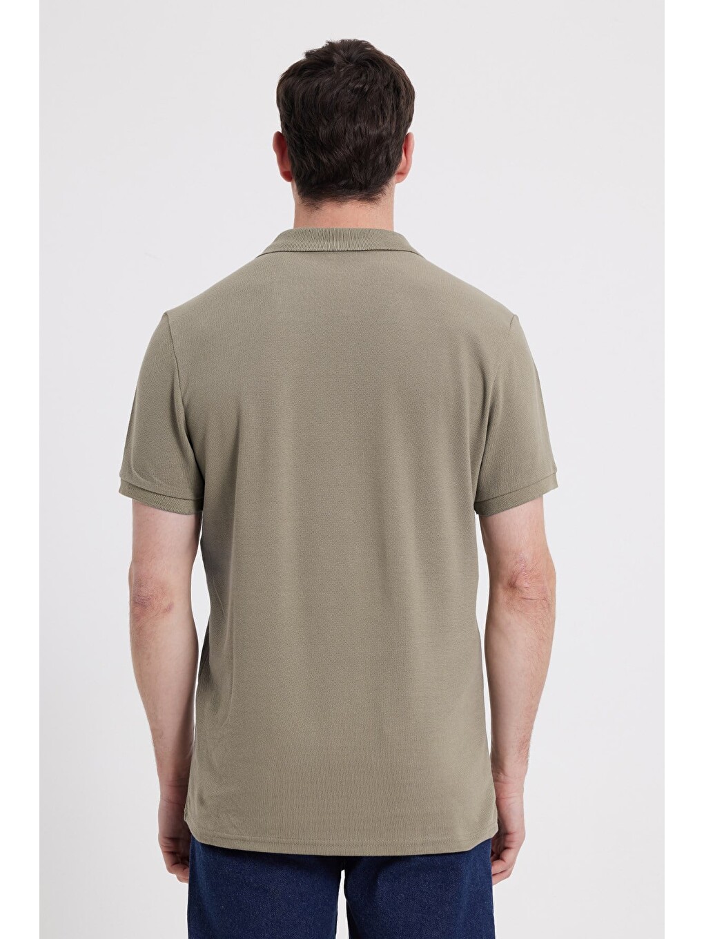 Bej Erkek Slim Fit Dar Kesim %100 Pamuk Kısa Kollu Polo Yaka Vizon Tişört-5