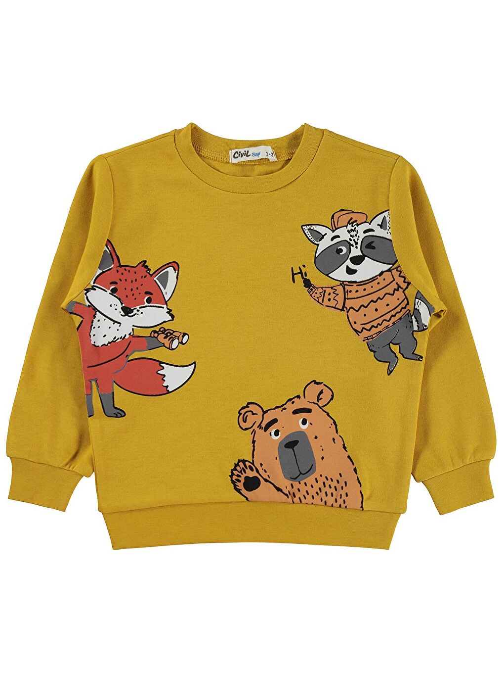 Sarı Boys Tili Rakun Ayı Baskılı 2-5 Yaş Sweatshirt - Hardal