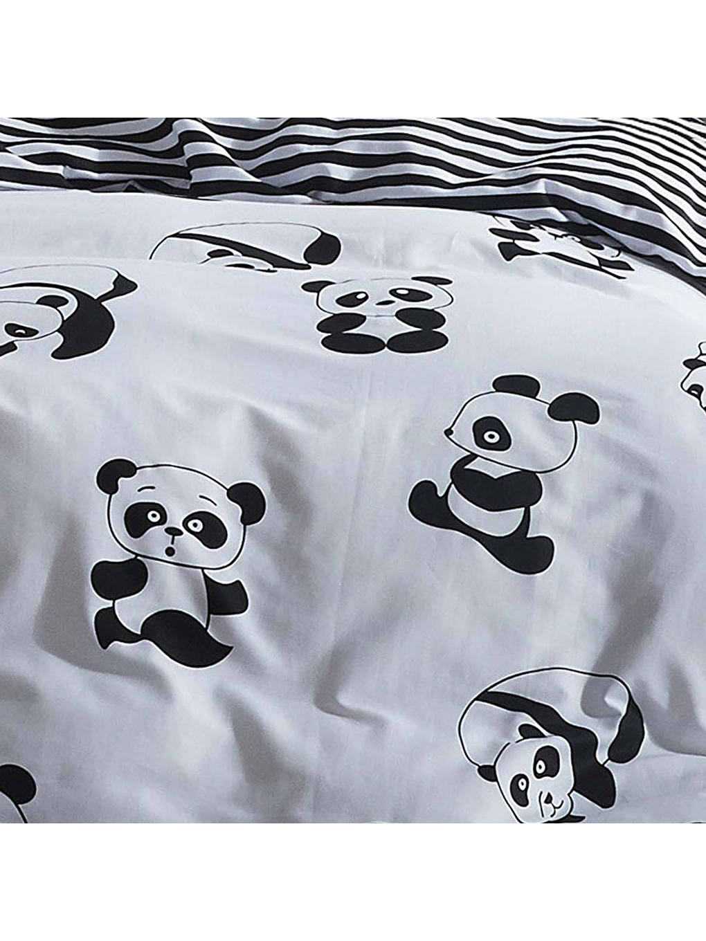UPSTYLE Siyah Kolay Ütülenir Nevresim Takımı Çift Kişilik B&W Panda - 2