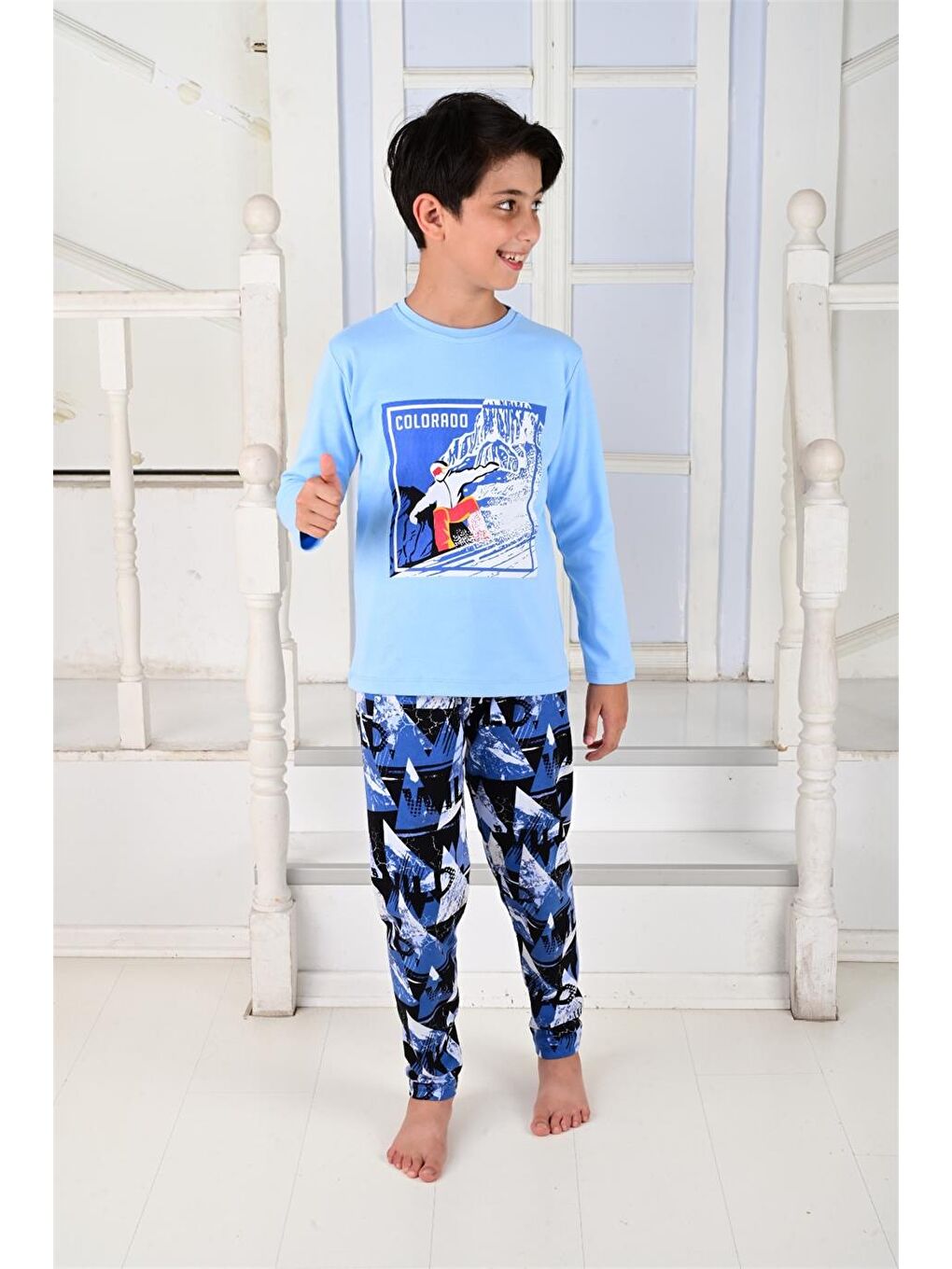 Erkek Çocuk Uzun Kollu Pijama Takımı Colarado Mavi-2
