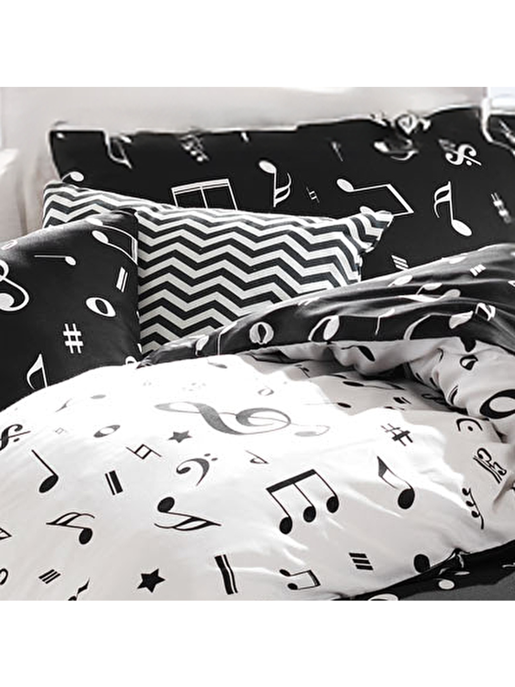 Siyah Kolay Ütülenir Nevresim Takımı Çift Kişilik B&W Melodiy-1