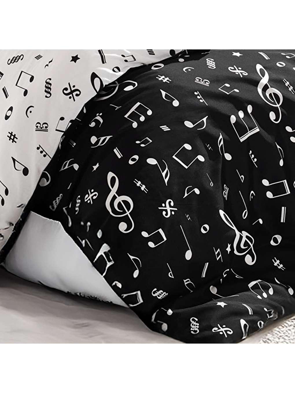 Siyah Kolay Ütülenir Nevresim Takımı Çift Kişilik B&W Melodiy-2