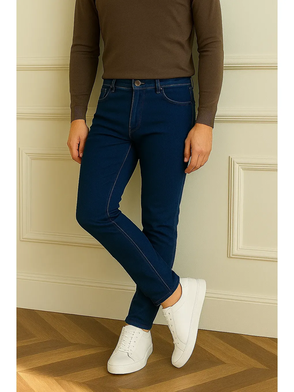 Erkek Basic Pamuklu Dar Lacivert Jeans Pantolon-2