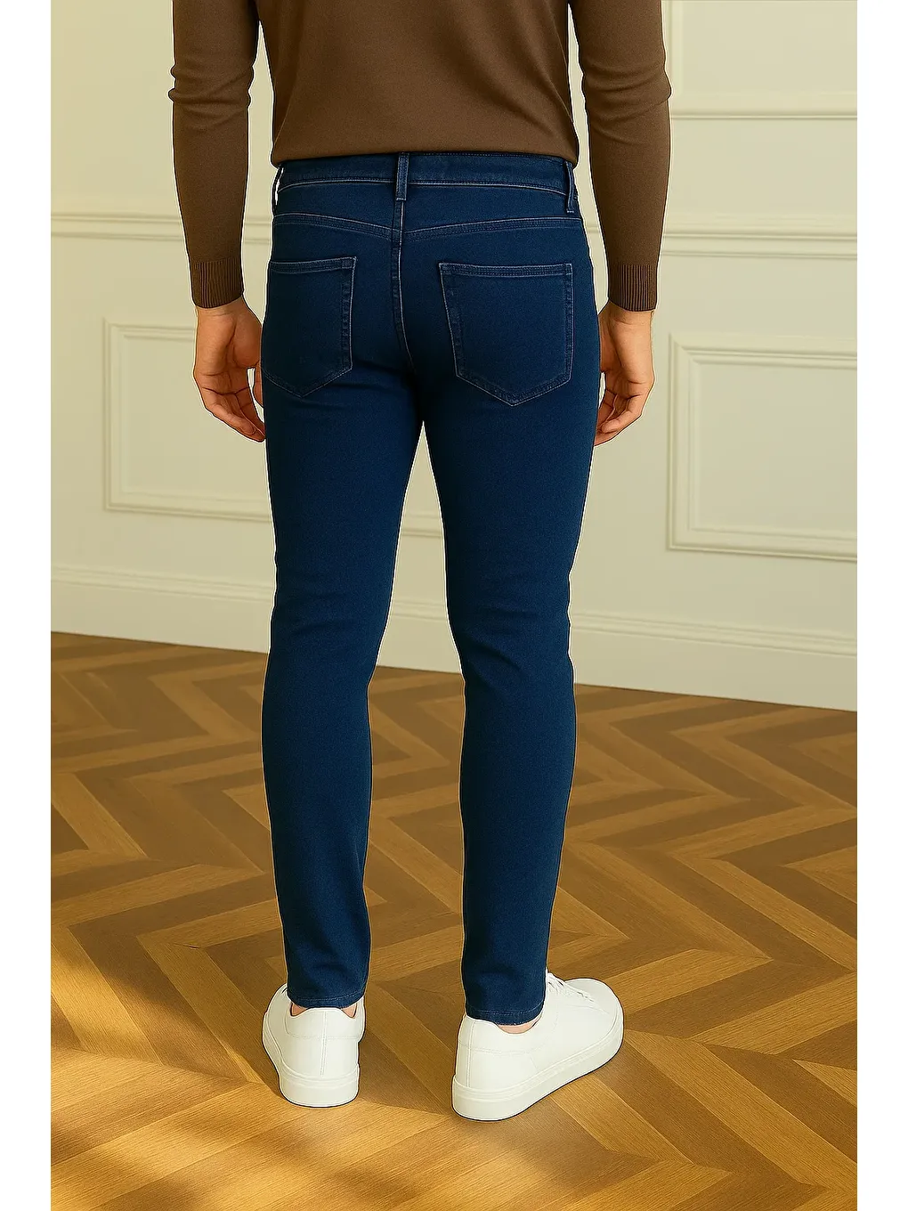 Erkek Basic Pamuklu Dar Lacivert Jeans Pantolon-4