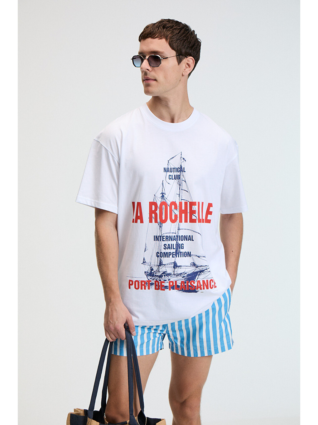 Crunch Erkek Oversize %100 Pamuk Baskılı Yuvarlak Yaka Beyaz T-shirt-1