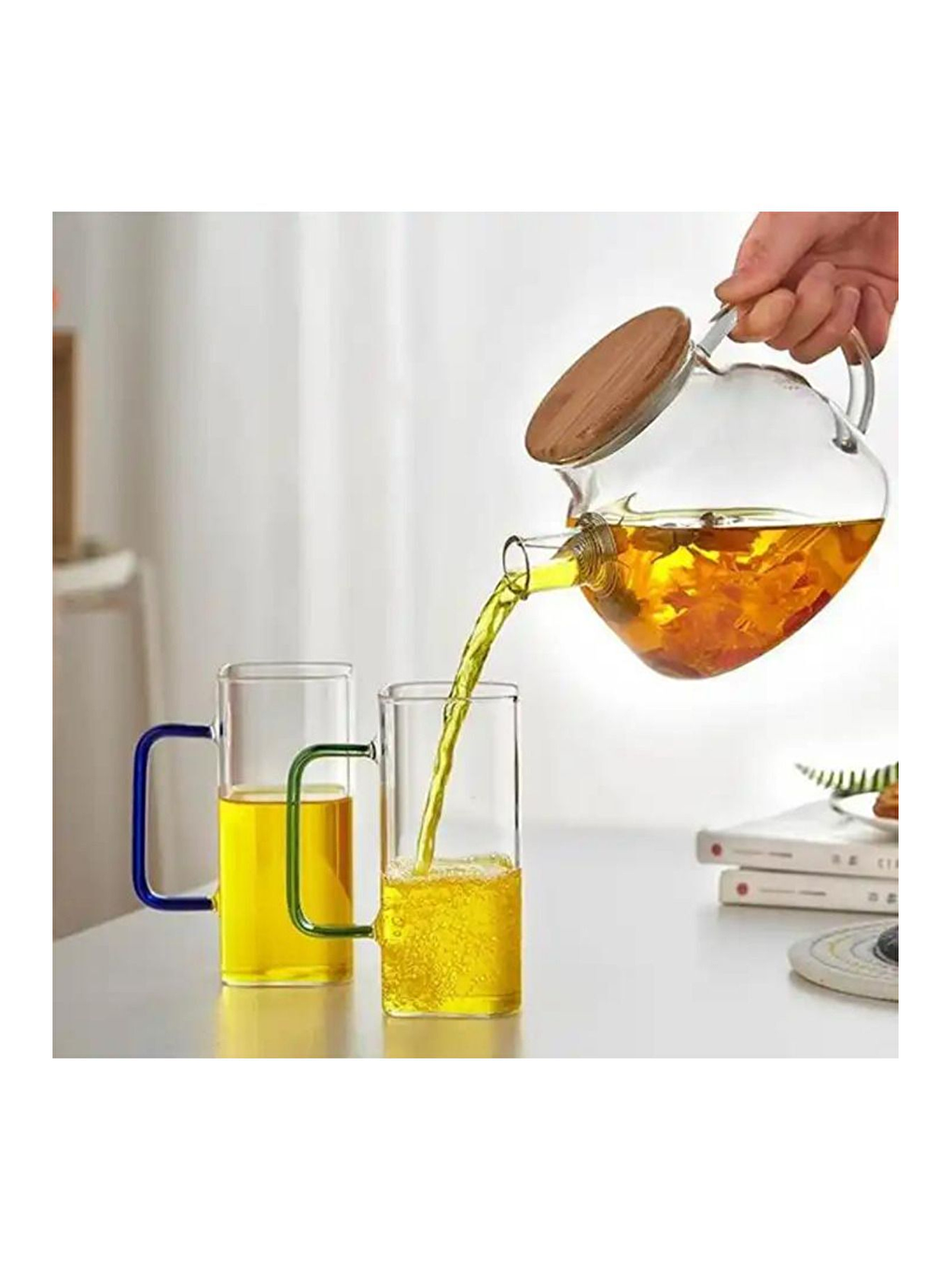 Renksiz Kare Cam Mavi Kulplu Su Bardağı 350 ml 3 Adet-5