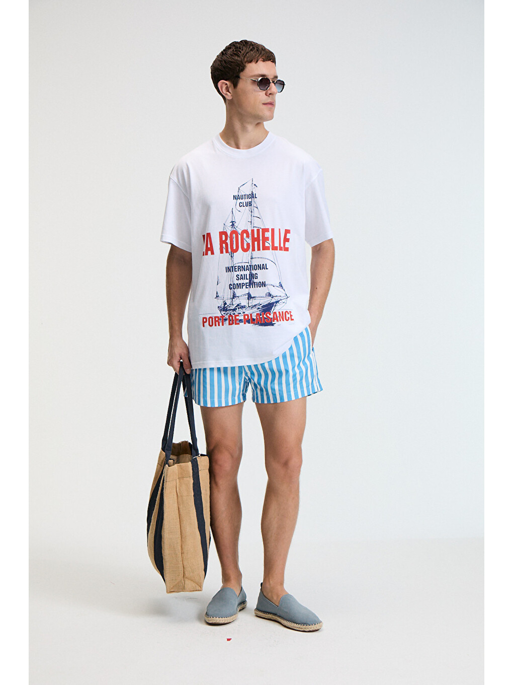 Crunch Erkek Oversize %100 Pamuk Baskılı Yuvarlak Yaka Beyaz T-shirt-2