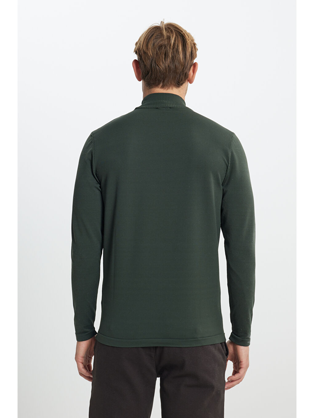 Erkek Haki Standart Fit Normal Kesim Yarım Balıkçı Yaka Triko Kazak-5