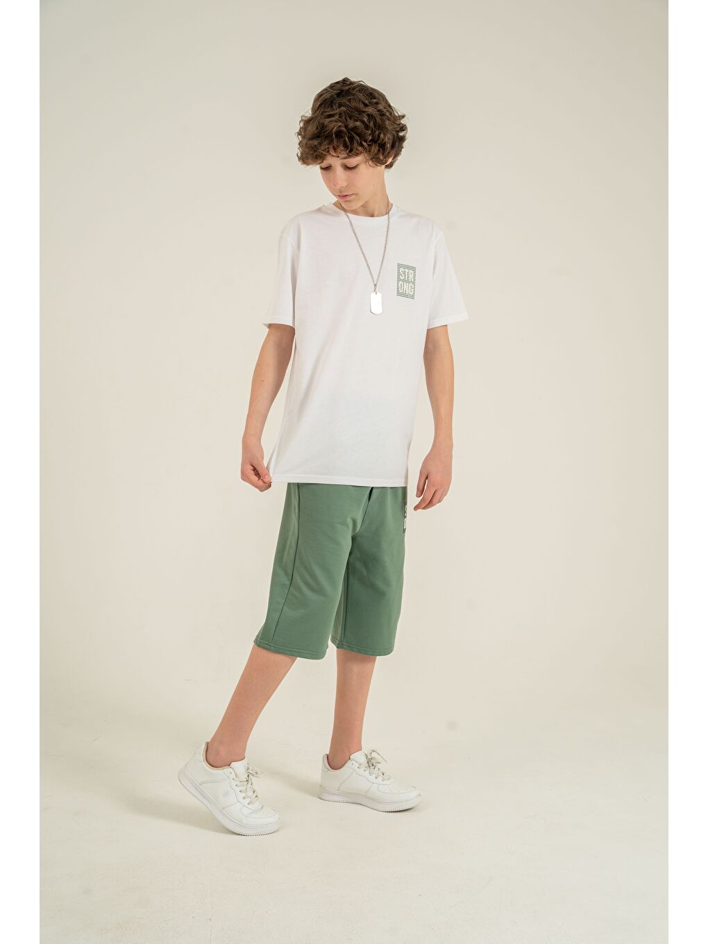 Yeşil Strong Baskılı Kolyeli Erkek Çocuk Şort - Tişört Takımı-2