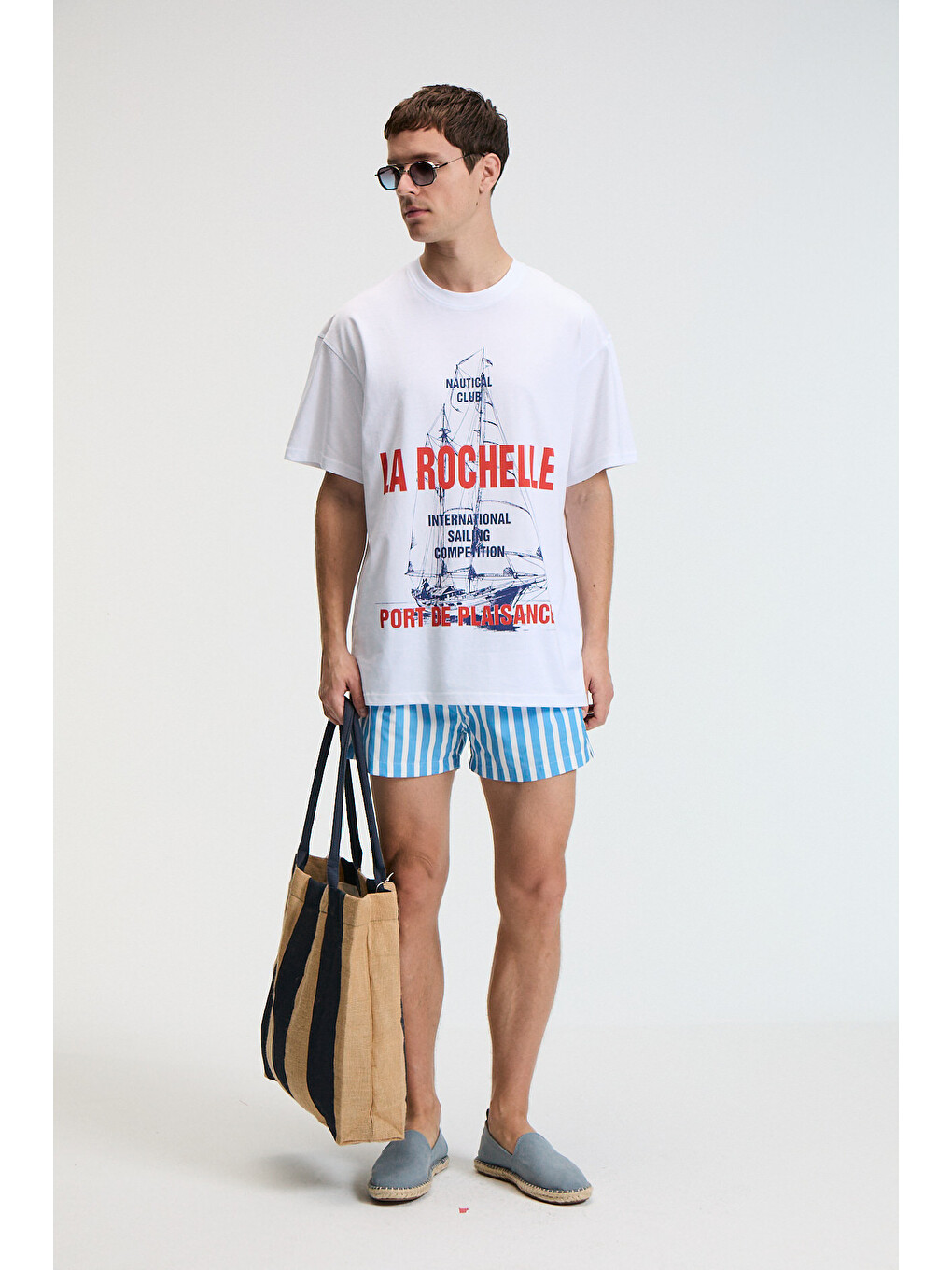 Crunch Erkek Oversize %100 Pamuk Baskılı Yuvarlak Yaka Beyaz T-shirt-3