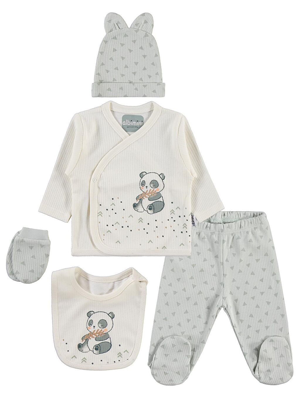 Ayı Desenli 5'li Zıbın Takımları - Yeşil 0-1 Ay