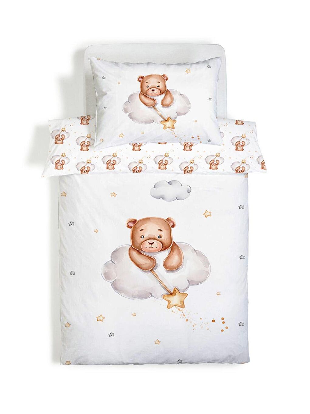 Karışık Çift Taraflı Teddy Bulut Desenli Çarşafsız Takım Tek Kişilik Nevresim Takımı 160x220 Cm-1