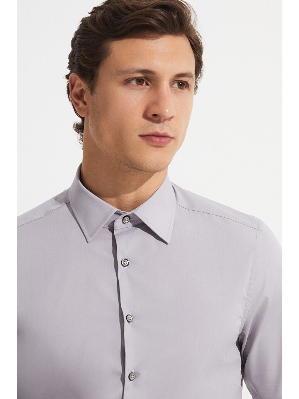 Gri Exclusıve Erkek Slim Fit Uzun Kol Gömlek-3