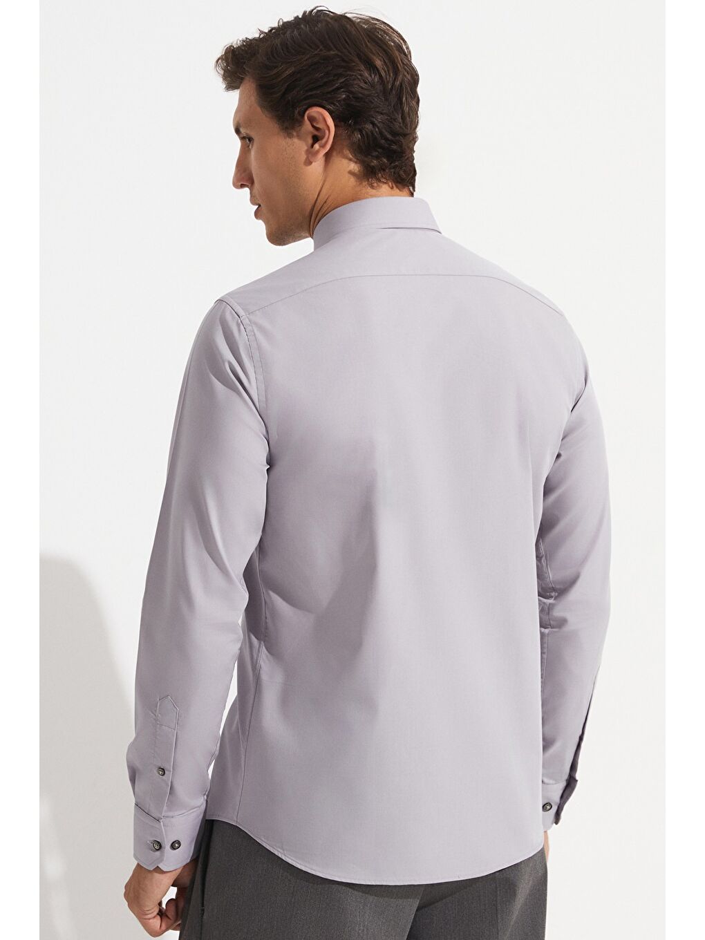 Gri Exclusıve Erkek Slim Fit Uzun Kol Gömlek-4