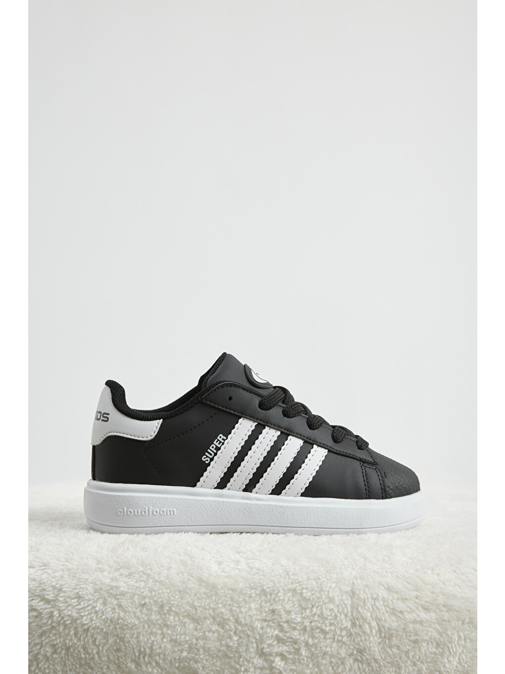 Çocuk Unisex Siyah Beyaz Rahat Kalıp Nefes Alabilen Bağcıklı Sneaker