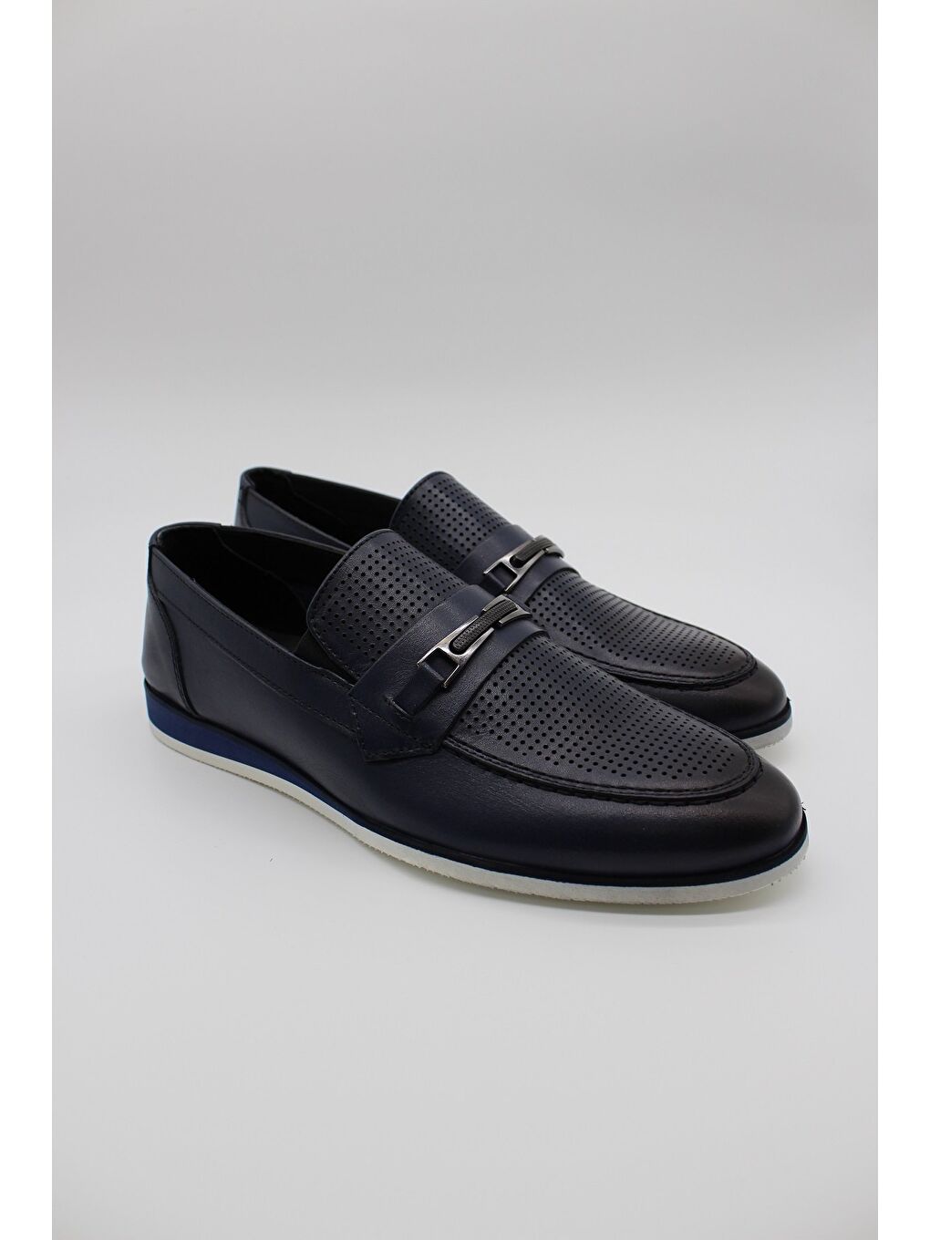 Koyu Lacivert Hakiki Deri Antik Eva Taban Tokalı Klasik Ayakkabı 1033230206-2