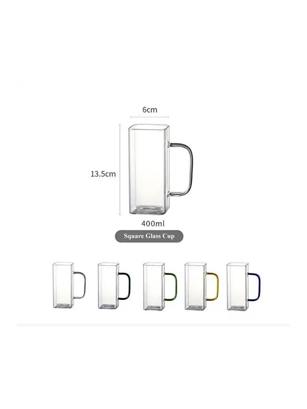 Renksiz Kare Cam Mavi Kulplu Su Bardağı 350 ml 3 Adet-6