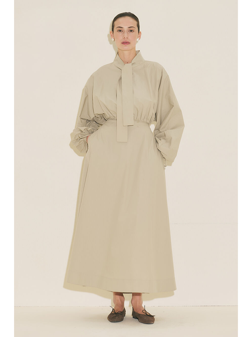 Geniş Kol Tasarımlı Elbise Haki