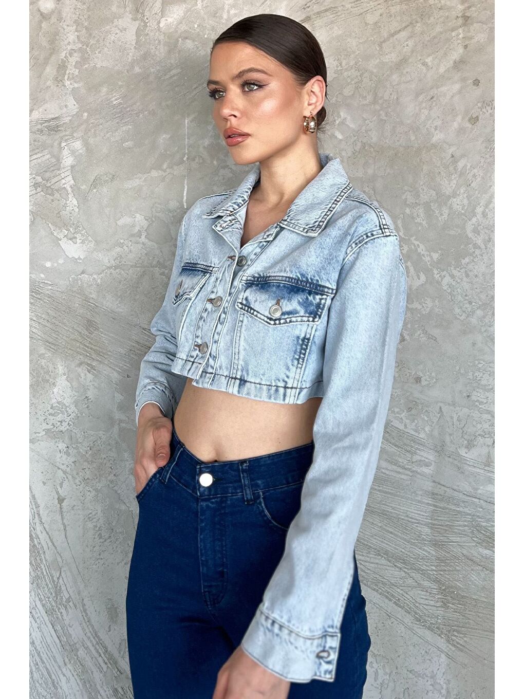 Mavi Kadın Crop Top Jean Jean Ceket-1
