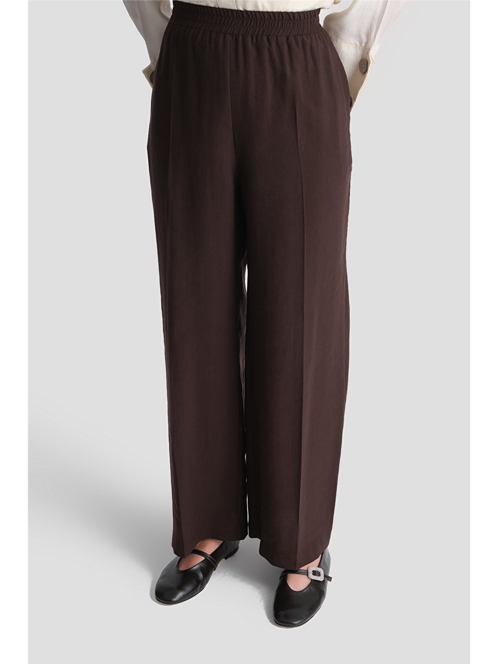 Kahverengi Beli Lastikli Pantolon Kahve-2