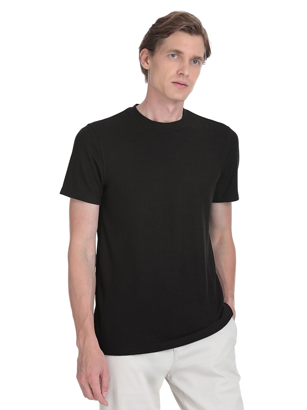 Siyah Regular Fit Bisiklet Yaka Tişört