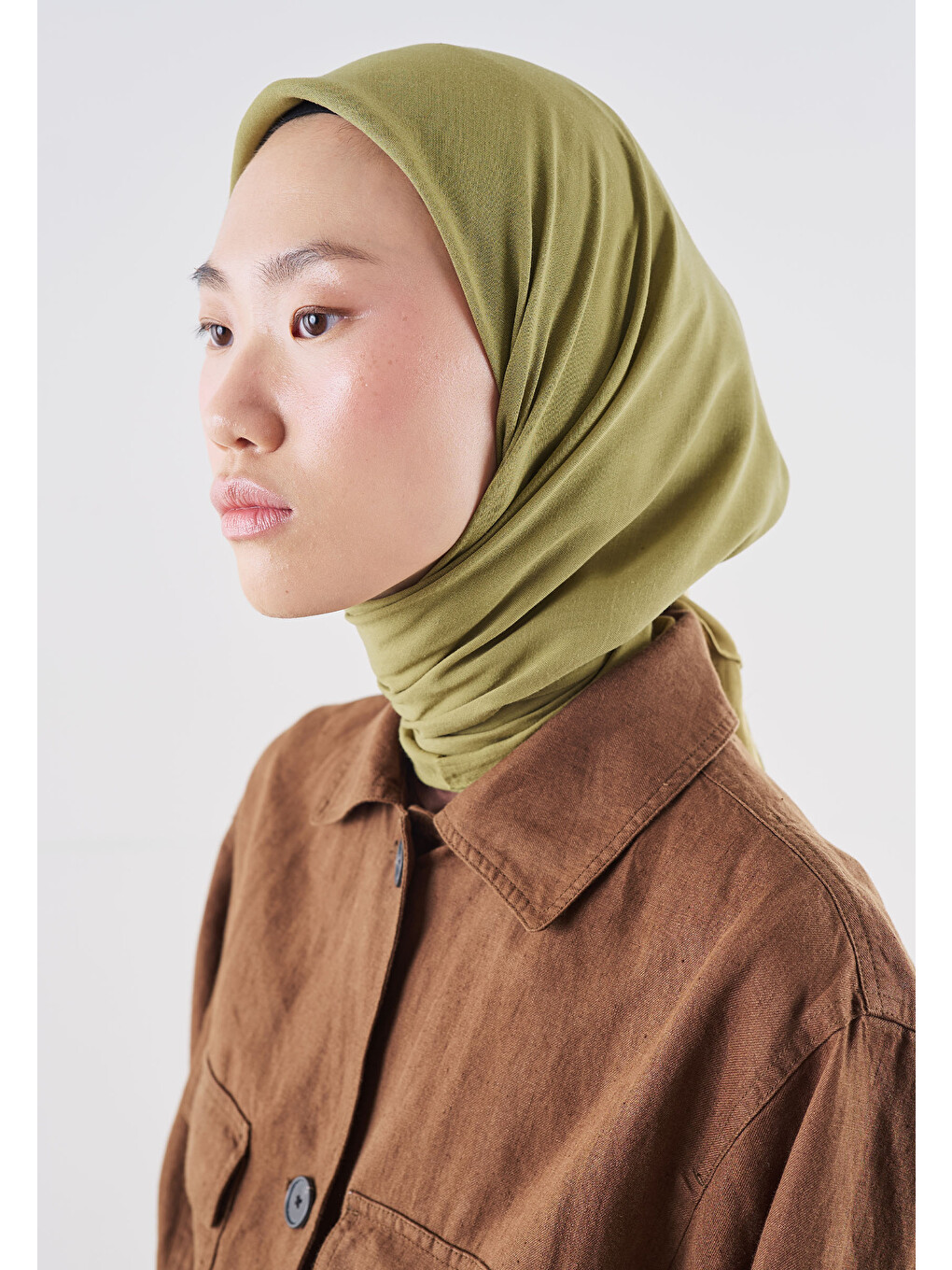 Yeşil Pamuk Keten Eşarp Olive-2