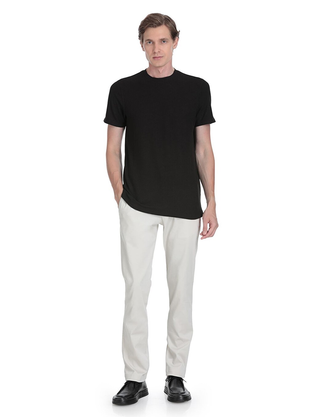Siyah Regular Fit Bisiklet Yaka Tişört-1