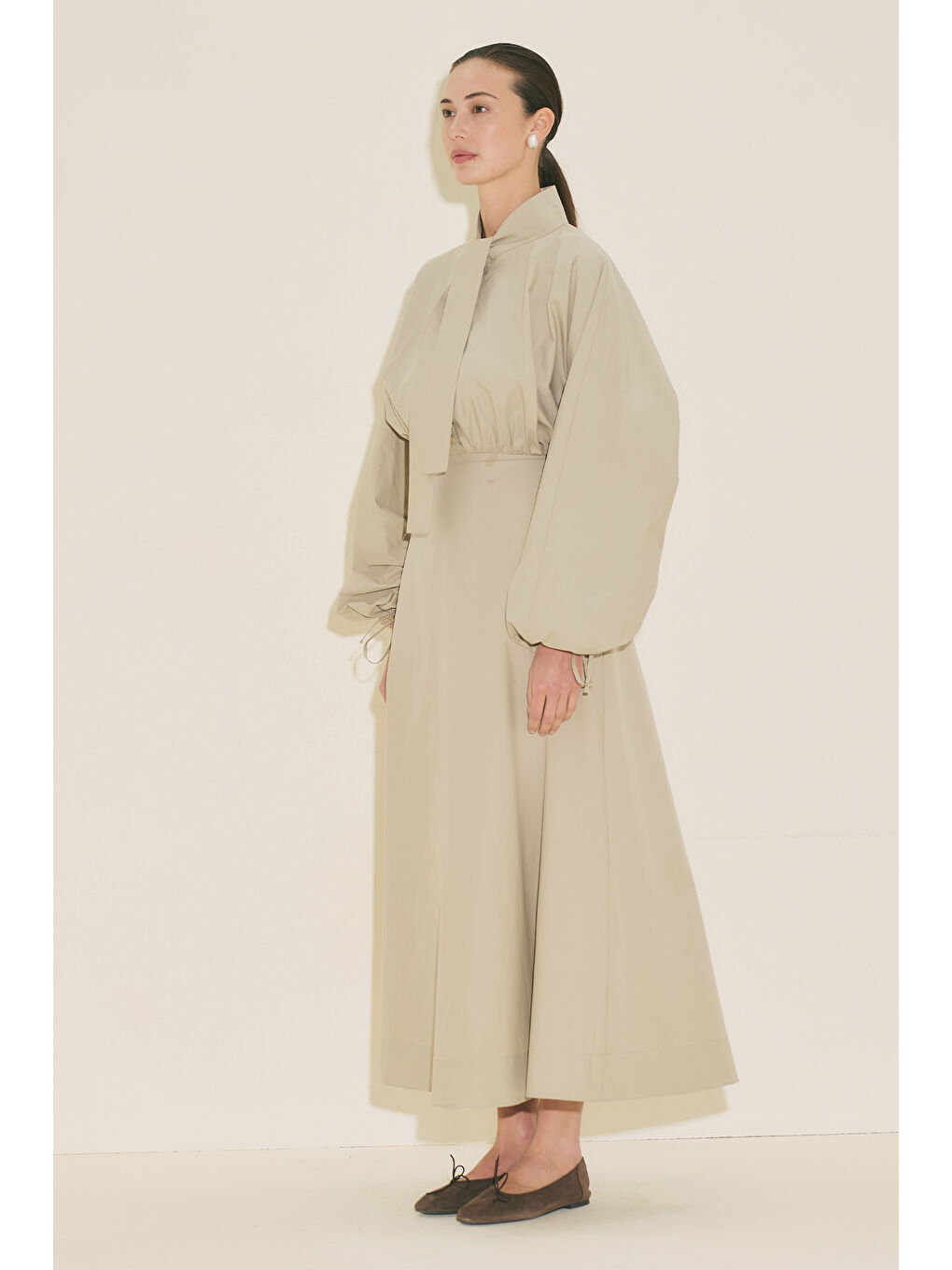 Geniş Kol Tasarımlı Elbise Haki-4