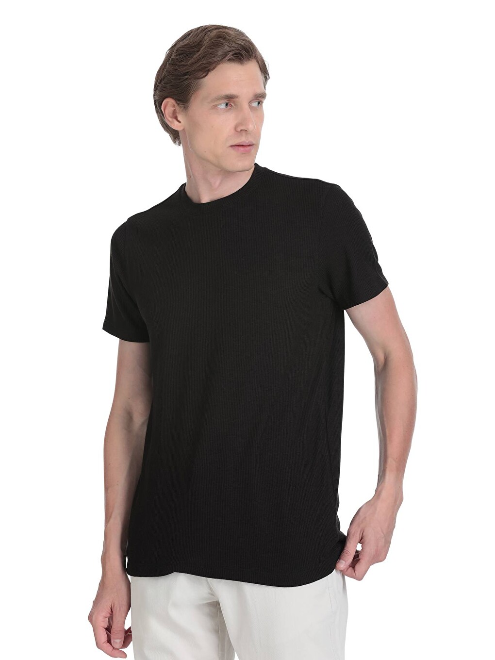 Siyah Regular Fit Bisiklet Yaka Tişört-2