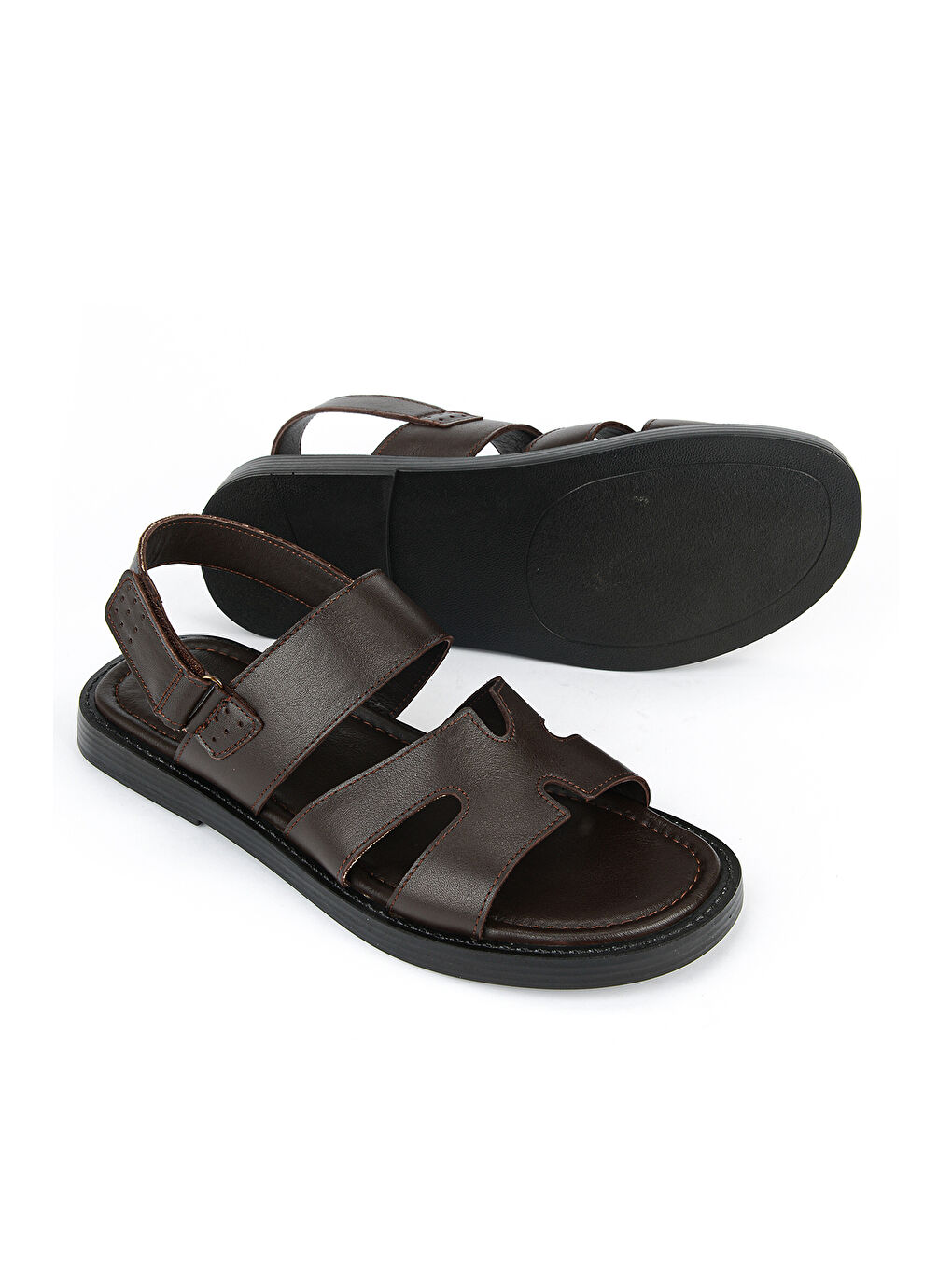 Kahverengi Erkek Hakiki Deri Sandalet 1611045ZM113 Kahve-3