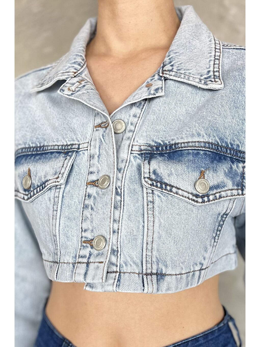 Mavi Kadın Crop Top Jean Jean Ceket-3