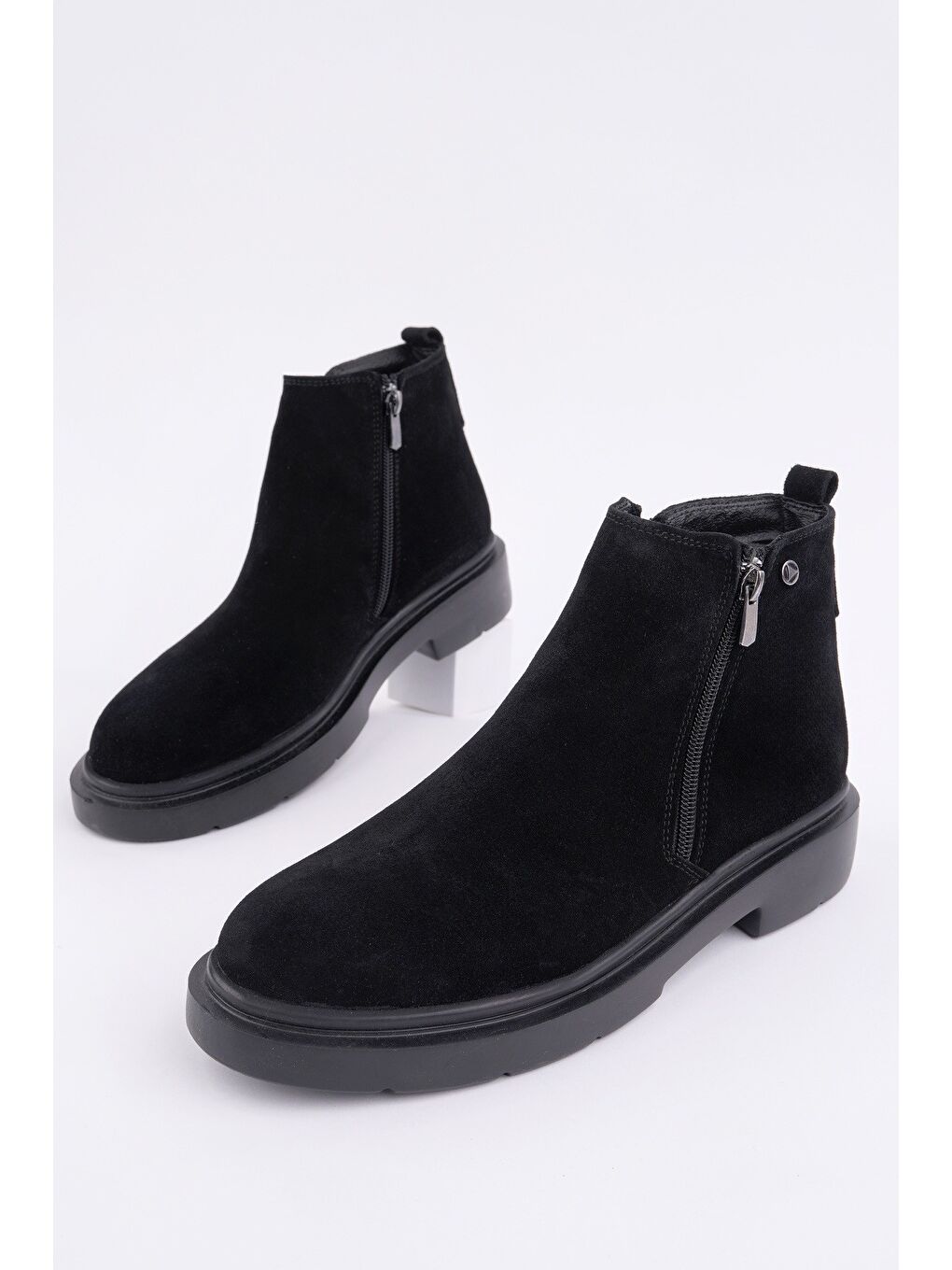 Siyah ASTRA Hakiki Deri Çift Fermuarlı Erkek Casual Kışlık Bot