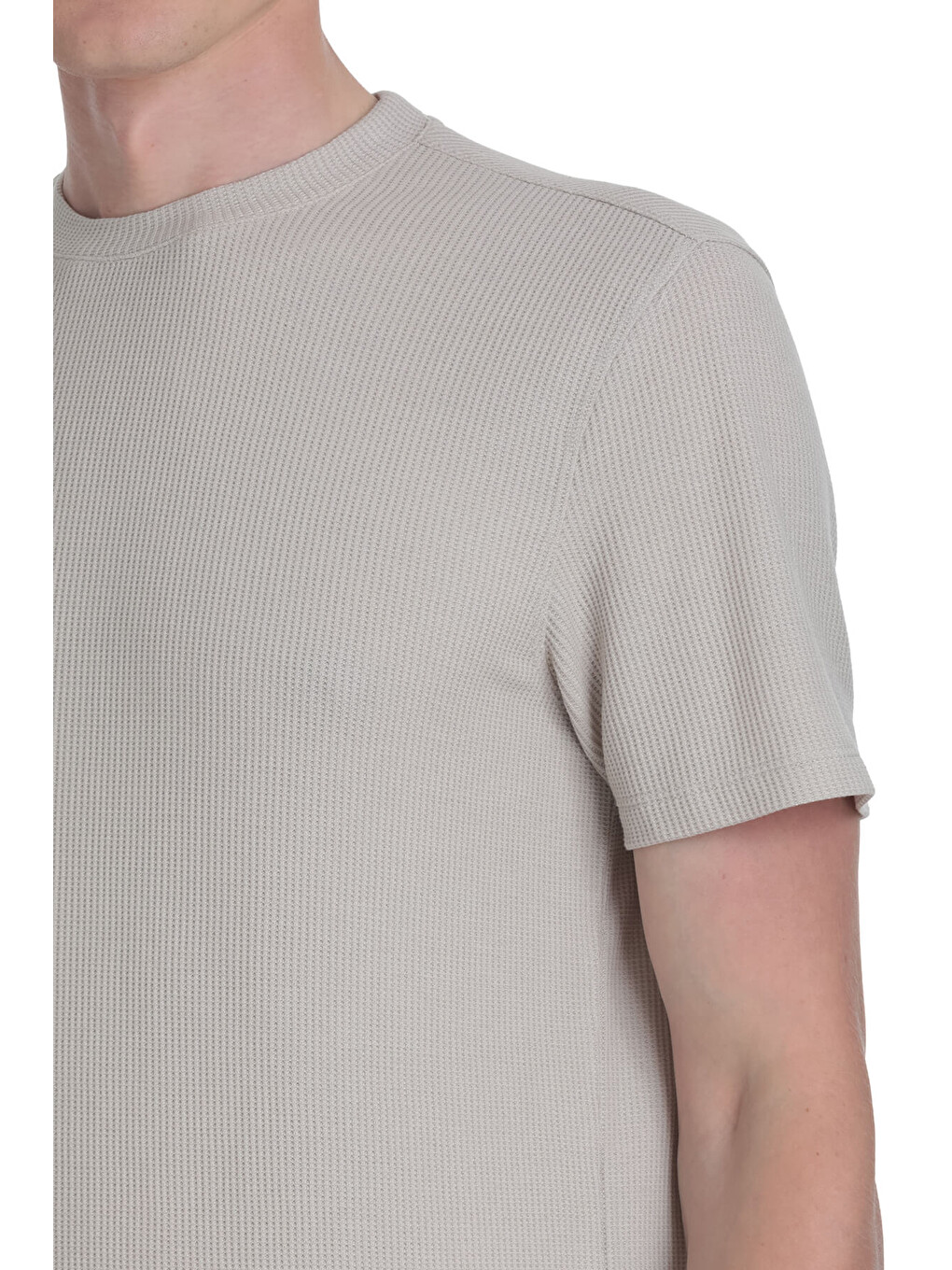 Ekru Regular Fit Bisiklet Yaka Tişört-3