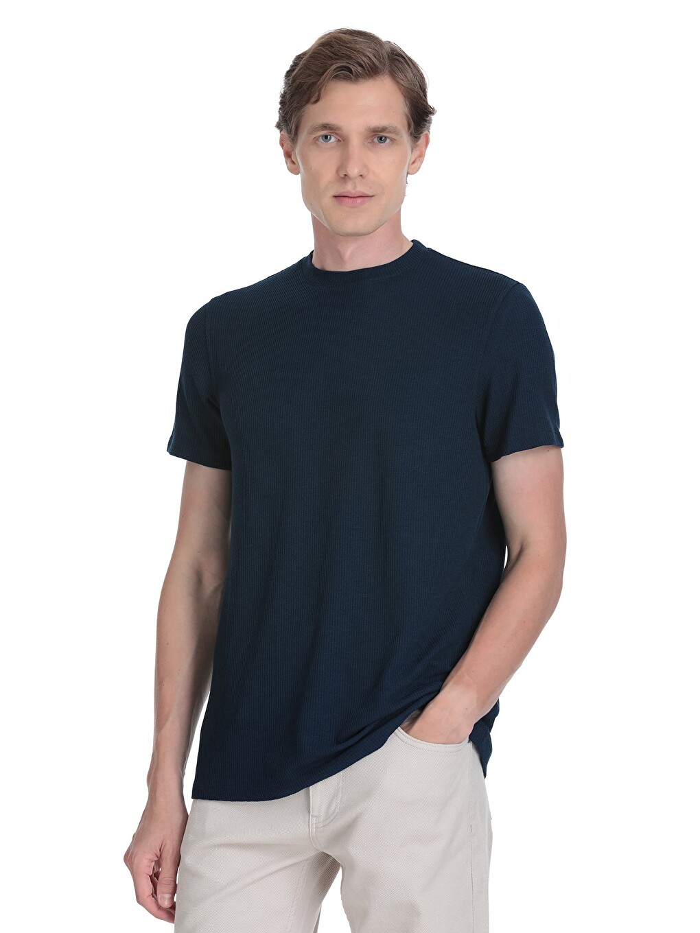 Lacivert Regular Fit Bisiklet Yaka Tişört