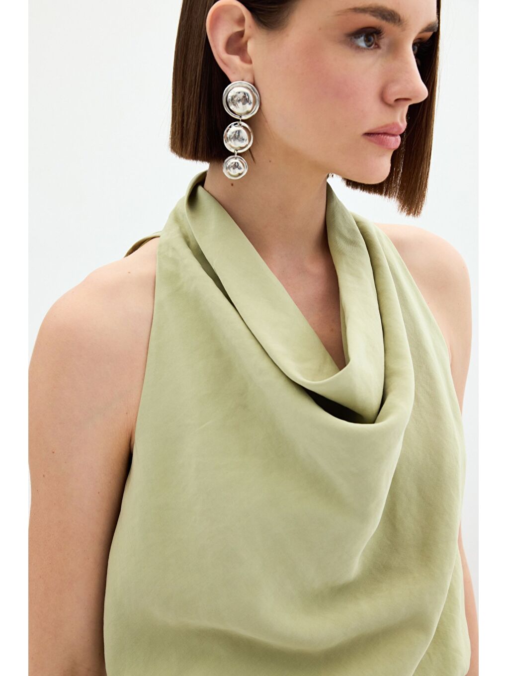 Degaje Yaka Bluz - Yağ Yeşili-6