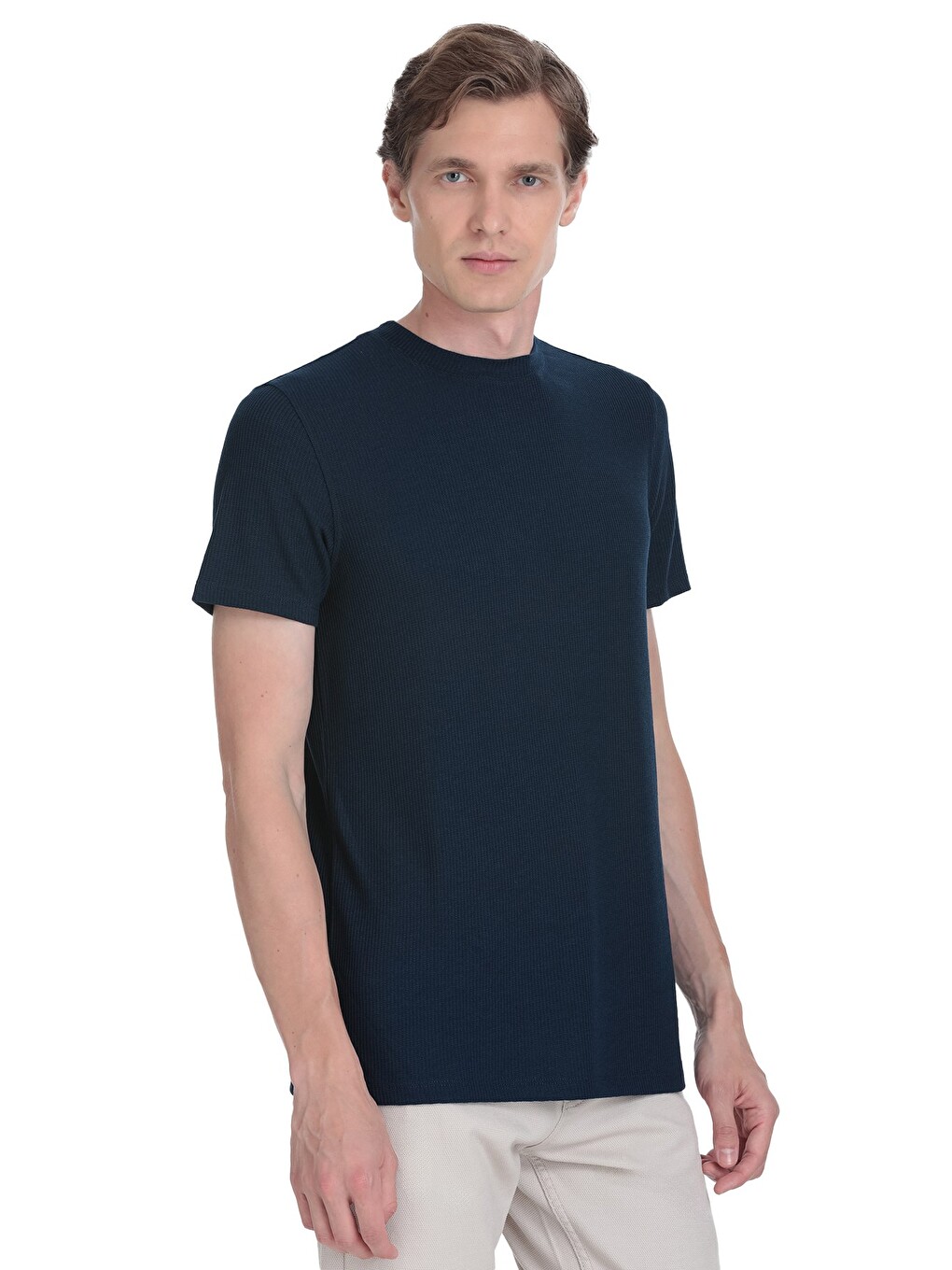 Lacivert Regular Fit Bisiklet Yaka Tişört-1